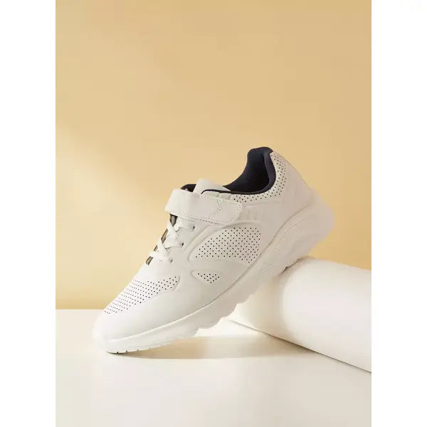 Perforated Detail Sneakers with Hook and Loop Closure White