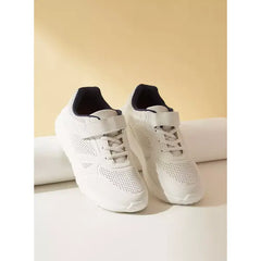 Perforated Detail Sneakers with Hook and Loop Closure White