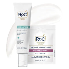 RoC Hyaluronic Acid Face Moisturizer – 1.5% Pure Hyaluronic Acid Anti-Aging Daily Moisturizer with Broad Spectrum SPF 30 + Hydration+ Fragrance-Free Sensitive Skin Cream with Collagen Proteins, Includes Retinol Eye Cream Packette - 1.7 oz