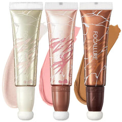FOCALLURE 3 PCS Liquid Contour Stick,Moisturizing Highlighter,Blush and Bronzer,Silky Cream Contouring Pen with Soft Cushion Applicator,Long Lasting Face Illuminator Makeup