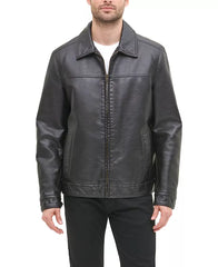 Men's Faux Leather Laydown Collar Jacket