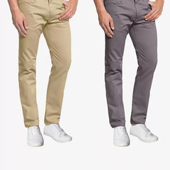 Galaxy By Harvic Men's 5-Pocket Ultra-Stretch Skinny Fit Chino Pants, Pack of 2