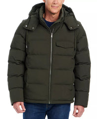 Men's Hooded Stretch Zip-Front Puffer Coat