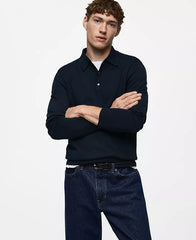 MANGO Men's Slim-Fit Fine-Knit Wool Polo Sweater