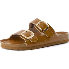 CUSHIONAIRE Lang Slip On Cork Footbed Womens Sandals - Comfortable Slides with Adjustable Buckle Flat Sandals for Women 2025