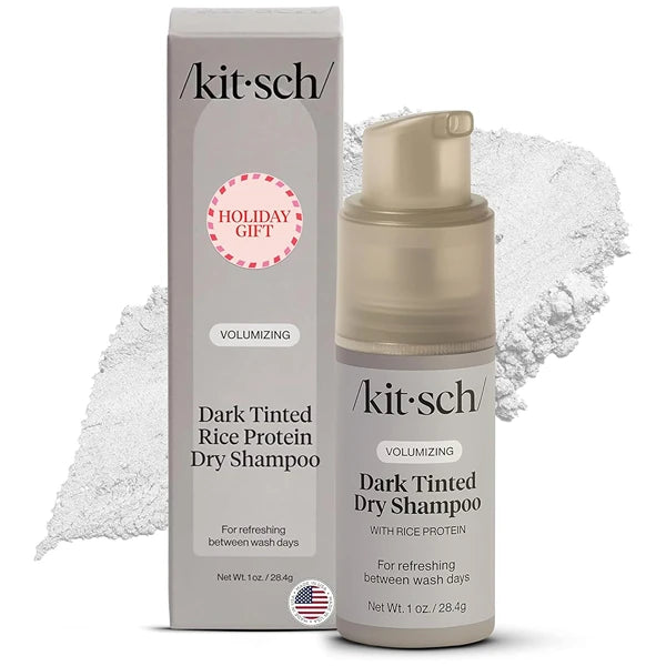 Kitsch Volumizing Rice Protein Dry Shampoo Powder – Oil-Absorbing, Non-Greasy Dry Shampoo for Women & Men, No White Cast, Fragrance Free, Travel Size, Dark Tinted & Invisible, 1 oz