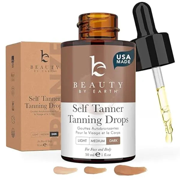 Beauty by Earth Self Tanning Drops for Face USA Made with Organic & Natural Ingredients Ultra Dark Face Tanning Drops to Add to Moisturizer, Self Tanner for Sunless Fake Tan & Natural Glow, Cruelty & Toxin Free