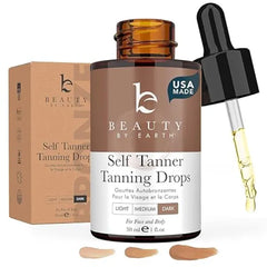 Beauty by Earth Self Tanning Drops for Face USA Made with Organic & Natural Ingredients Ultra Dark Face Tanning Drops to Add to Moisturizer, Self Tanner for Sunless Fake Tan & Natural Glow, Cruelty & Toxin Free