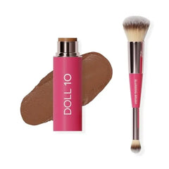 DOLL 10 Peptide Blur Stick Foundation + Blurring Brush, Medium Buildable Coverage, Soft-Focus Pore Blurring, Skincare-Infused Hydrating Foundation for Mature & Textured Skin, Clean Makeup 0.29 oz