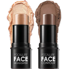 FOCALLURE 2 Pcs Mineral Cream Contour Stick,Moisturize Highlighter and Bronzer Pen,Non Stick Face Brightens & Shades Pencil, Long Lasting & Smooth Gliding Face Illuminator Makeup