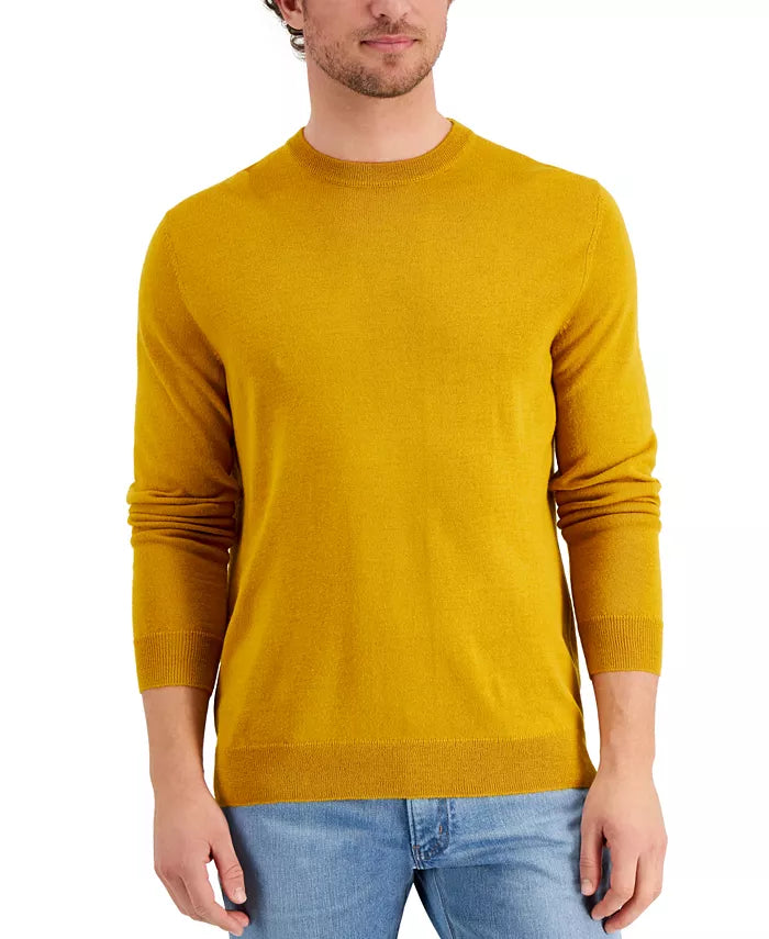 Men's Solid Crew Neck Merino Wool Blend Sweater
