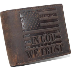 Marshal Vintage Leather American Flag Wallet - RFID Blocking Bifold, Western Style - Brown