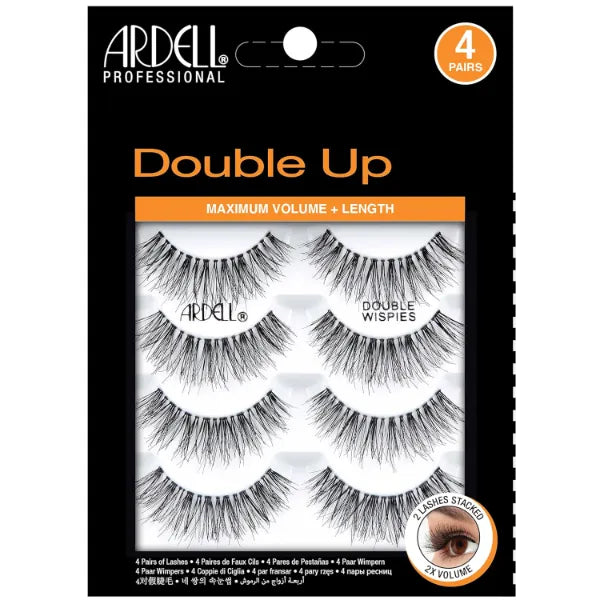 Ardell Double Up Wispies False Eyelashes - Double-Layered for Extra Volume & Dramatic Look, Natural Strip Wispy Lashes, 2 Pack