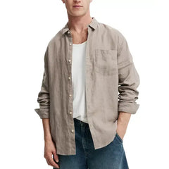 COTTON ON Men's Linen Long Sleeve Shirt