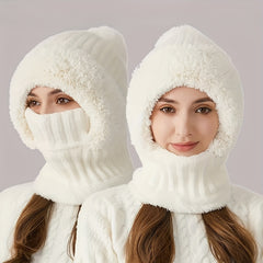 EIMELI 3-in-1 Winter Beanie with Ear Flaps, Neck Warmer & Face Mask - Fleece-Lined Knit Hat for Women