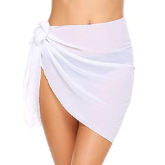 Ekouaer Women Short Sarongs Beach Wrap Sheer Chiffon Cover Up Soild Color Swimwear Wrap - White,Large