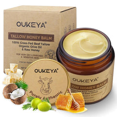 OUKEYA Natural Beef Tallow Cream – Nourishing Face & Body Balm with Honey, Vitamin E & Essential Oils for Deep Hydration, Firming & Sensitive Skin | 100g/110g