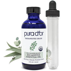 PURA D'OR Organic Essential Oil (4oz with Glass Dropper) - 100% Pure, Natural, Therapeutic Grade for Hair, Skin, Body & Aromatherapy Diffuser