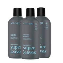 ATTITUDE Shower Gel Body Wash for Men, 98% Natural Origin Ingredients, Paraben & Phthalate Free, EWG Verified, Cleanses Without Drying - 14 Fl Oz