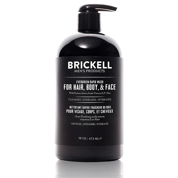 Brickell Men's Rapid Wash, Natural and Organic 3 in 1 Body Wash Gel for Men, 16 Ounce