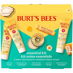 Burt's Bees Christmas Gift Set - 5 Travel Size Essentials for Skin Care | Deep Cleansing Cream, Hand Salve, Body Lotion, Foot Cream & Lip Balm | Perfect Stocking Stuffer Idea
