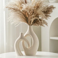 Lvases Snuggle Hollow Ceramic Vase Set of 2, Boho Tabletop Home Decor Vases
