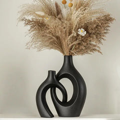 Lvases Snuggle Hollow Ceramic Vase Set of 2, Boho Tabletop Home Decor Vases