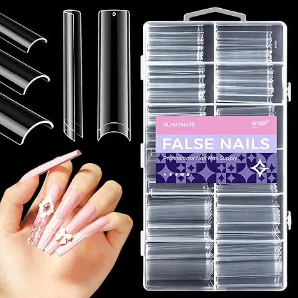 Glamonade Nail Tips Straight Tapered Square Extra Long Professional Half Cover Fake Nail for Acrylic Salons Home DIY