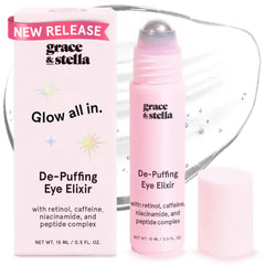 grace & stella Retinol & Caffeine Under Eye Brightener Serum with Niacinamide & Peptides | Reduces Puffiness, Dark Circles, Wrinkles & Crow’s Feet | Travel-Size Vegan Skincare Roller