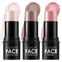 FOCALLURE 3 Pcs Cream Contour Sticks,Shades with Highlighter & Bronzer & Blush,Non-greasy Long-wear Face Contouring Pen,Easy to Sculpt the Face and Create a Lightweight Finishing Makeup