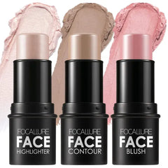 FOCALLURE 3 Pcs Cream Contour Sticks,Shades with Highlighter & Bronzer & Blush,Non-greasy Long-wear Face Contouring Pen,Easy to Sculpt the Face and Create a Lightweight Finishing Makeup
