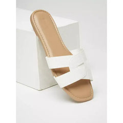 MAX FASHION Textured Slip-On Sandals-White