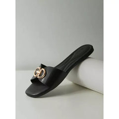 MAX FASHION Embellished Slip-On Sandals-Black