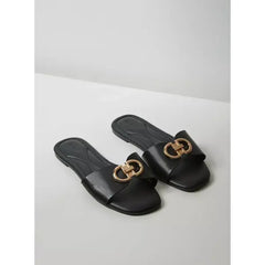 MAX FASHION Embellished Slip-On Sandals-Black