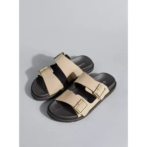 Plain | Buckle Detail Sandals - Cream