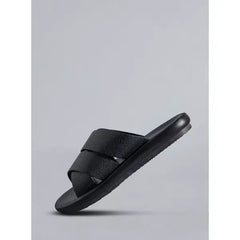 Textured | Slip-On Cross Strap Comfort Sandals - Black