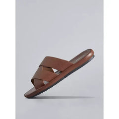 Textured | Slip-On Cross Strap Comfort Sandals - Brown