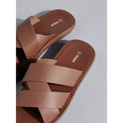 Textured | Slip-On Cross Strap Comfort Sandals - Brown