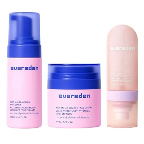Evereden Kids Multi Vitamin Hydrating Face Mist, Fragrance Free Face Wash, & Fragrance Free Face Cream Set Clean, Vegan, and Multivitamin Rich Kids Skin Care Set Moisturize & Refresh