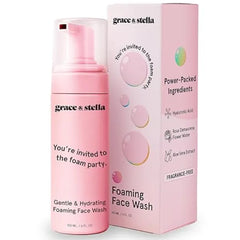 grace & stella Award Winning Hydrating Face Wash Gentle Foaming Facial Cleanser with Hyaluronic Acid, Rose Water, Aloe Vera Moisturizing Cleansing Foam for Normal to Very Dry Skin Vegan