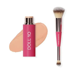 DOLL 10 Peptide Blur Stick Foundation + Blurring Brush, Medium Buildable Coverage, Soft-Focus Pore Blurring, Skincare-Infused Hydrating Foundation for Mature & Textured Skin, Clean Makeup 0.29 oz