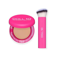 DOLL 10 Peptide Bounce Balm Foundation with Buff & Bounce Brush – Hydrating, Age-Defying Foundation for Mature Skin, Clean, Vegan, Medium Buildable Coverage – Blurs Fine Lines
