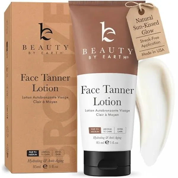 Beauty by Earth Face Tanner USA Made with Natural & Organic Ingredients Gradual Facial Self Tanner Lotion for Natural Looking Fake Tan & Streak Free Natural Glow