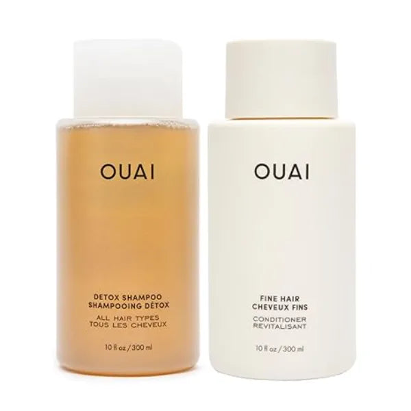 OUAI Detox Shampoo & Fine Hair Conditioner Bundle Clarifying Shampoo for Build Up, Dirt, Oil, Product and Hard Water & Volumizing Conditioner