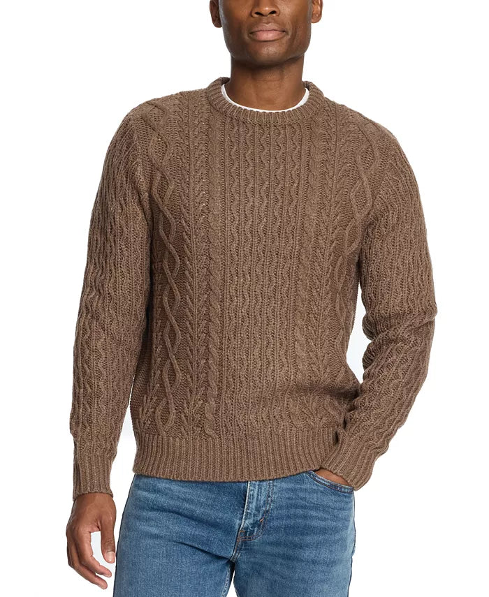 Men's Zig-Zag Cable Knit Crewneck Sweater