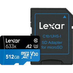 Lexar High Performance Micro SD Memory Card with Adapter, 100MB/S - 512GB