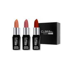 Claraline Matte Lipstick Makeup Set for Women, 3 Pcs, Fashionable Colors, Paraben Free, Non-Sticky, Long Lasting Wear, Gift Set