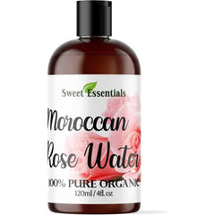 Sweet Essentials Premium Organic Moroccan Rose Water 4oz Imported from Morocco 100% Pure (Food Grade) No Oils or Alcohol Rich in Vitamin A & C. Perfect for Reviving, Hydrating & Rejuvenating Your Face & Neck