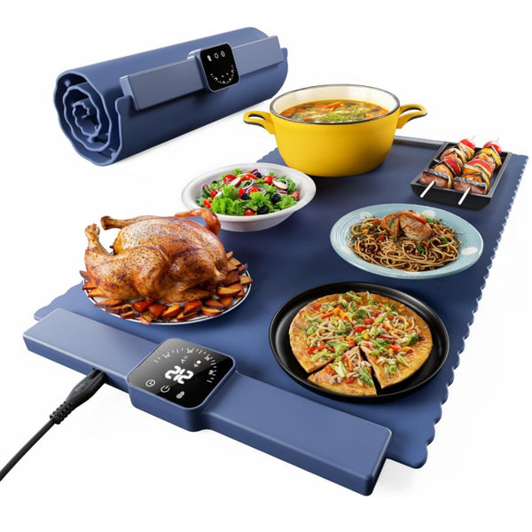 Irich Electric Food Warming Mat - 5 Temp Settings, Quick Heating with Auto-Off Timer, Portable Silicone Tray