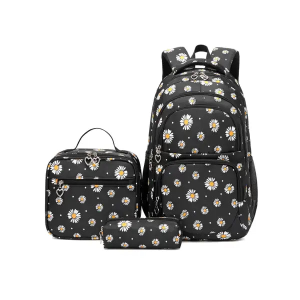 Forestfish Daisy Teen School Backpack Set with Lunch Bag – Water-Resistant, Lightweight, Large Capacity